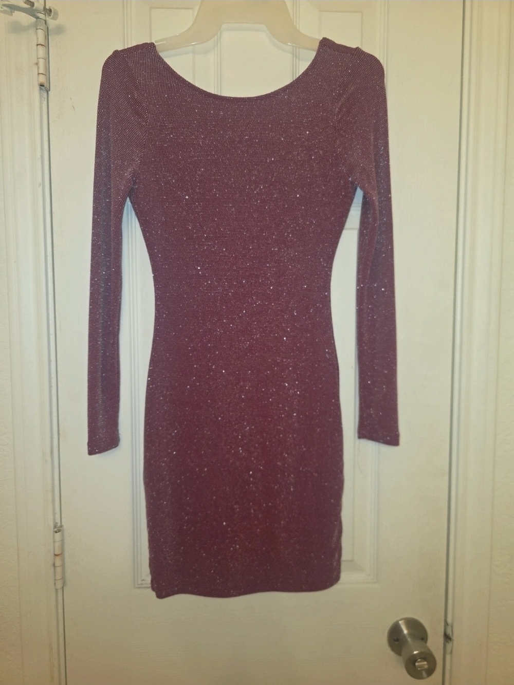 Lulu's Red And Silver Sparkle Bodycon Long-Sleeve Dress